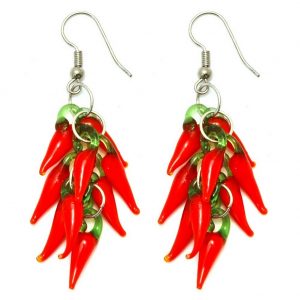 Drop Earring Hot Red Chilli Cluster Made With Glass by JOE COOL