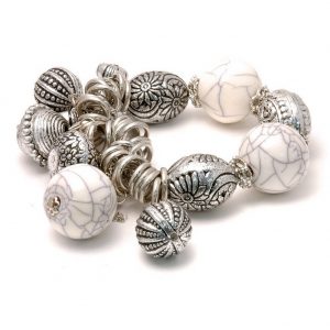 Bracelet Crazed White Bead Made With Resin & Zinc Alloy by JOE COOL