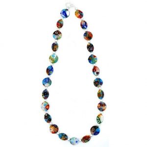 Bead String Necklace Plain Silver Bead Made With Millefiori Glass & Glass by JOE COOL