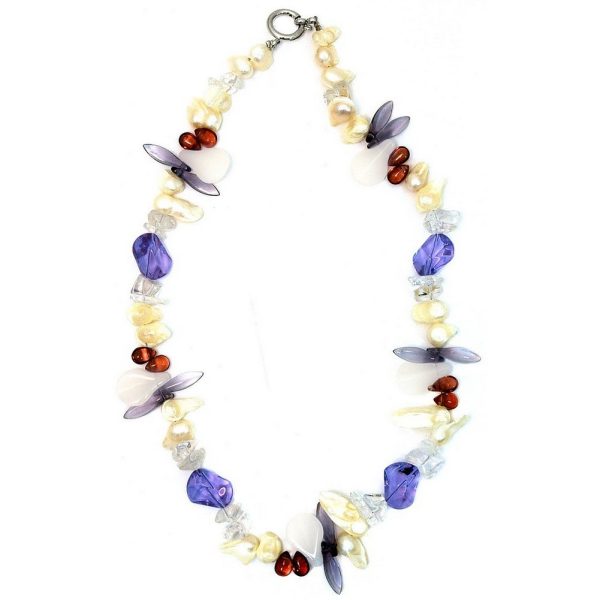 Necklace Crystal 45cm Amethyst Tones Made With Pearl & Quartz Crystal by JOE COOL