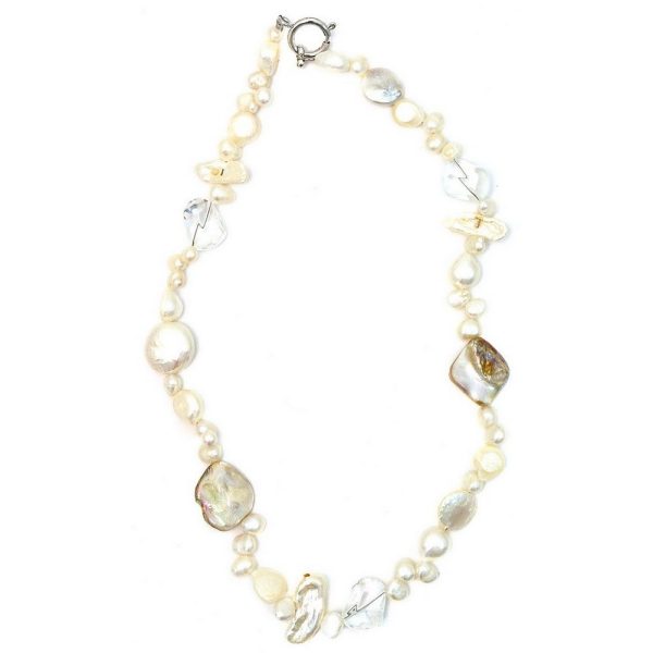 Necklace Crystal 45cm Aurore Borealis Mop Made With Pearl & Quartz Crystal by JOE COOL