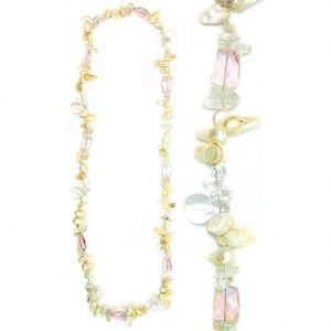 Necklace Crystal 80cm Rise Pink Tones Made With Pearl & Quartz Crystal by JOE COOL