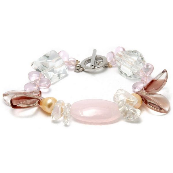 Bracelet Rose Quartz Amethyst Tone Made With Crystal Glass & Pearl by JOE COOL