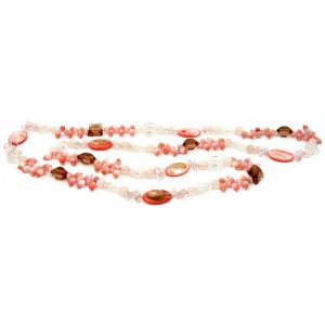 Necklace Rose & Crystal Cateye Rice 120cm Made With Quartz Crystal & Mother Of Pearl by JOE COOL