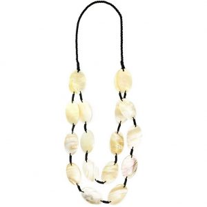 Necklace 2 Row 18 Piece Oval Bk Bead Made With Shell & Cord by JOE COOL