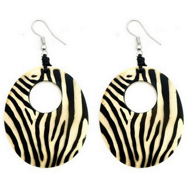 Drop Earring Oval Animal Print Made With Coconut & Suede by JOE COOL