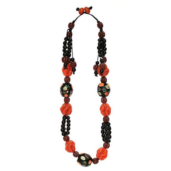 Necklace Artisan Bead Orange 58cm Made With Glass by JOE COOL
