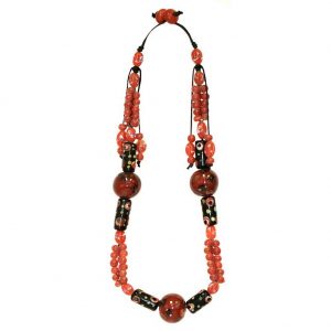 Necklace Artisan Bead Red 58cm Made With Glass by JOE COOL