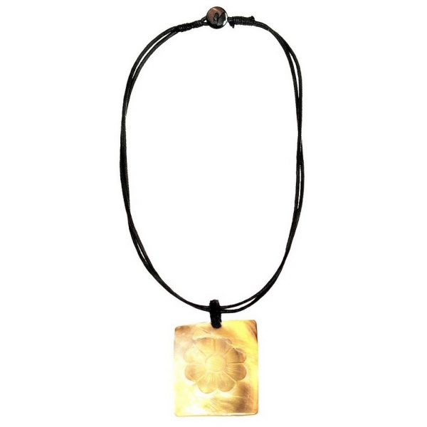 Necklace Flower Carved Rectangle 54cm Made With Mother Of Pearl by JOE COOL