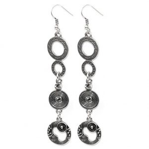 Drop Earring 4 Filigree Discs - 90mm Long Made With Zinc Alloy & Crystal Glass by JOE COOL