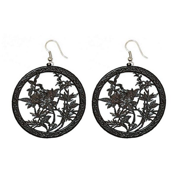 Drop Earring Etched & Painted Leaves & - Flower Designs Made With Copper by JOE COOL