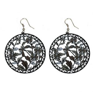 Drop Earring Etched & Painted Leaves & - Flower Designs Made With Copper by JOE COOL