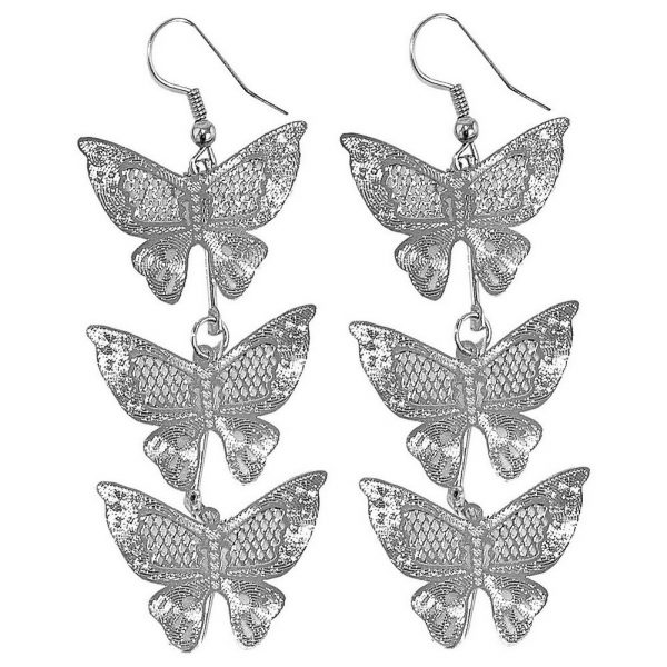 Drop Earring 3 Butterflies Made With Copper & Tin Plate by JOE COOL