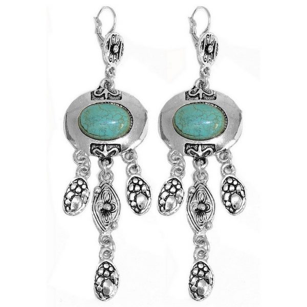 Drop Earring Oval Shield 3 Strand Drop Made With Zinc Alloy & Stone by JOE COOL