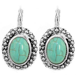 Drop Earring Oval Shield Made With Zinc Alloy & Faux Turquoise by JOE COOL