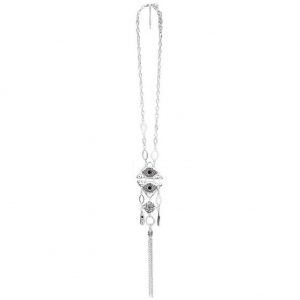 Necklace Matt Silver Rasputin Tasselled Made With Zinc Alloy & Crystal Glass by JOE COOL