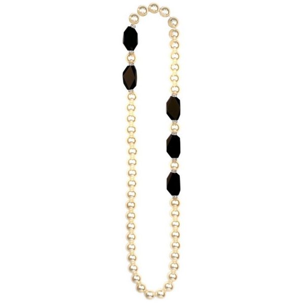 Necklace 20mm Bead Black Faceted 105cm Made With Resin & Pearl by JOE COOL