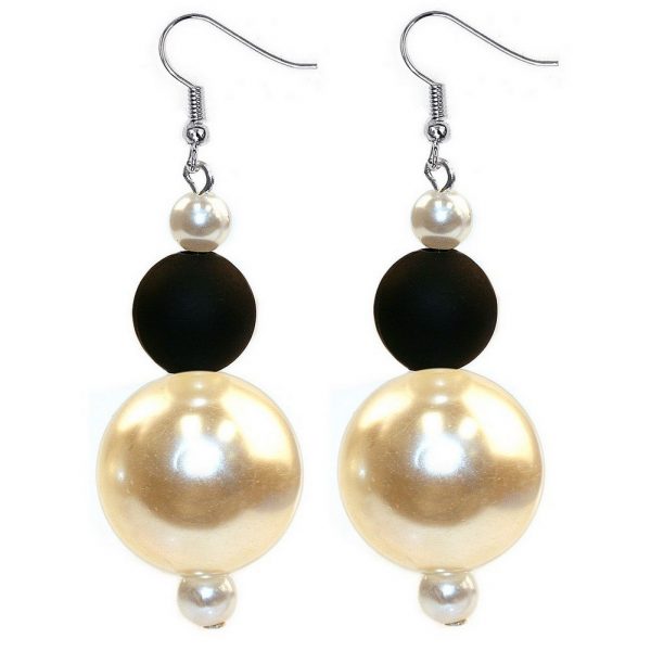 Drop Earring Black Rubberised Made With Resin & Pearl by JOE COOL