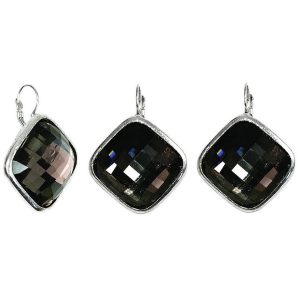 Drop Earring Faceted Crystal Smoky Diamond Made With Resin & Zinc Alloy by JOE COOL