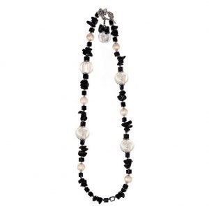 Necklace Pearl & Silver Lined Bead 62cm Made With Stone & Crystal Glass by JOE COOL