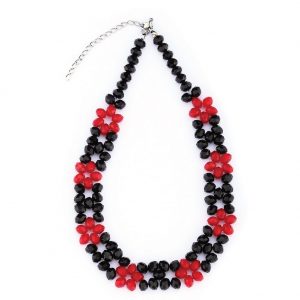 Bead String Necklace Faceted Flower 43cm+7cm Made With Crystal Glass & Tin Alloy by JOE COOL
