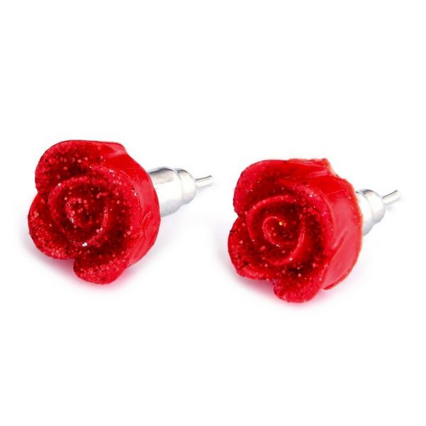 Stud Earring Rose With Dew Drops Made With Resin by JOE COOL
