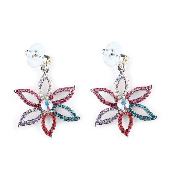Drop Earring Studded 6 Petal Flower 40mm Made With Crystal Glass & Zinc Alloy by JOE COOL