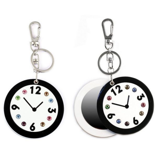 Keyring Compact Mirror Clock Face 13cm Made With Crystal Glass & Acrylic by JOE COOL