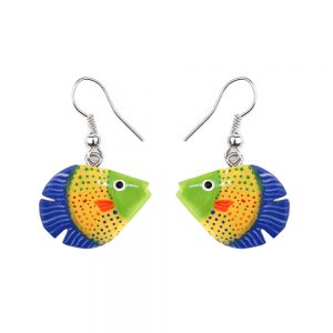 Drop Earring Hand Painted Assorted Fish Made With Wood by JOE COOL