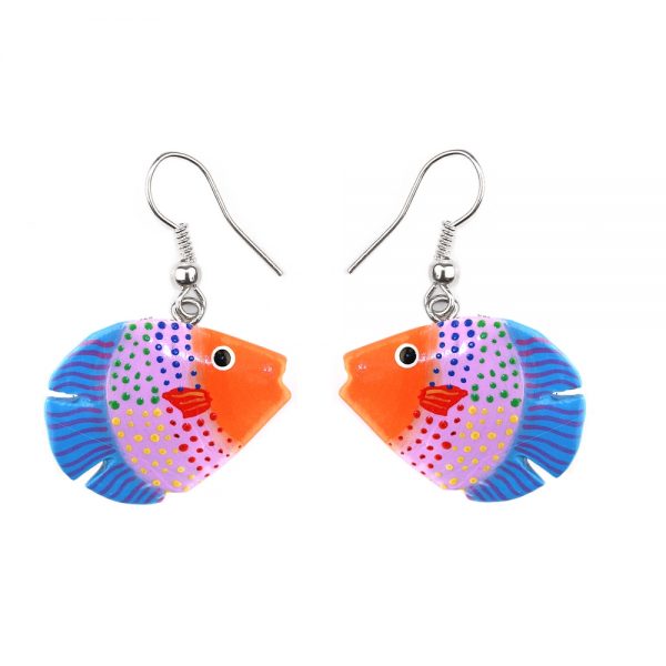 Drop Earring Hand Painted Assorted Fish Made With Wood by JOE COOL