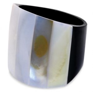 Ring Striped 20mm Made With Resin & Mother Of Pearl by JOE COOL
