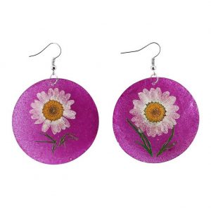 Drop Earring Daisy Flower Made With Capis Shell by JOE COOL