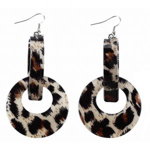 Drop Earring Animal Print Bar With 22x45mm Disc Made With Acrylic by JOE COOL