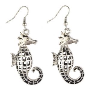 Drop Earring Hollow Fretwork Seahorse Made With Tin Alloy by JOE COOL