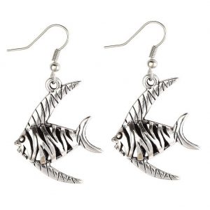 Drop Earring Hollow Fretwork Fish Made With Tin Alloy by JOE COOL