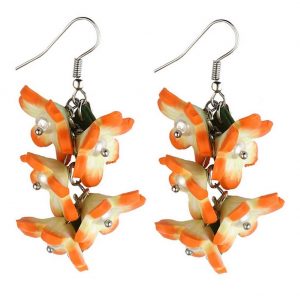 Drop Earring Trailing Flower Bouquet Made With Resin & Crystal Glass by JOE COOL