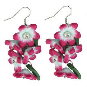 Drop Earring Trailing Flower Bouquet Made With Resin & Crystal Glass by JOE COOL