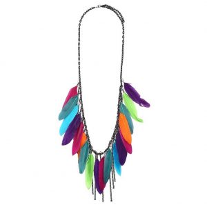 Necklace Chain Multi-coloured Edged Chain Made With Tin Alloy & Feather by JOE COOL