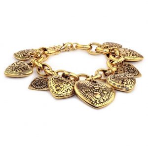Bracelet Leaf Rose & Heart Charms Made With Tin Alloy by JOE COOL
