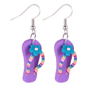 Drop Earring Flip Flop With Flower Made With Resin by JOE COOL