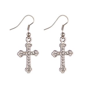 Drop Earring Embedded Cross Made With Tin Alloy & Crystal Glass by JOE COOL
