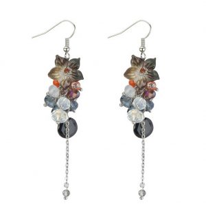Drop Earring Romantic Fine Beaded Made With Iron & Glass by JOE COOL