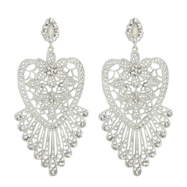 Stud & Drop Earring Filigree Lace Heart Made With Tin Alloy & Crystal Glass by JOE COOL