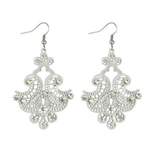 Drop Earring Filigree Lace Made With Tin Alloy & Crystal Glass by JOE COOL