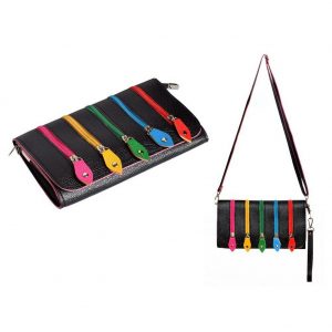 Clutch Bag With Shoulder Strap And 5 Rainbow Zips Made With Pu by JOE COOL