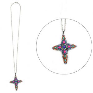 Necklace With A Pendant Embellished Italian Cross 80cm Max Made With Enamel & Tin Alloy by JOE COOL