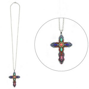 Necklace With A Pendant Embellished Rich Cross 80cm Max Made With Enamel & Tin Alloy by JOE COOL