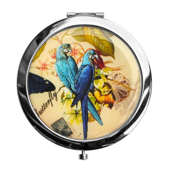 Compact Mirror Parrots Two Parrot Butterfly Text Made With Iron by JOE COOL