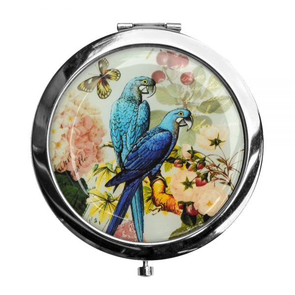Compact Mirror Parrots Two Parrots With Butterfly Made With Iron by JOE COOL
