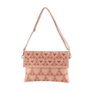 Clutch Bag Punched Perforare Hearts With Strap Made With Pu by JOE COOL